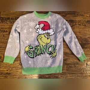 Dr. Seuss Grinch Sweater - Gray with Green and Red Accents